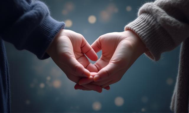 Ilustrace dvou propojených rukou pod hvězdami pro partnerské horoskopy