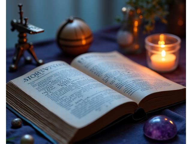 Otevřená kniha astrologie s mapou hvězdné oblohy na stole